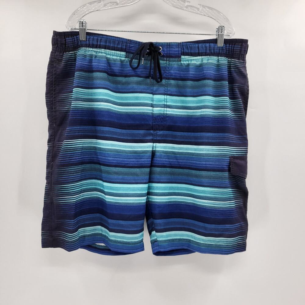 Sonoma Life + Style Blue Green & Black Striped Swim Trunk Shorts Men's Size L